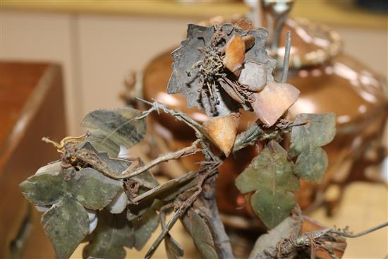 A pair of Chinese jade and hardstone bonsai trees in cloisonne jardinieres H 33cm approx